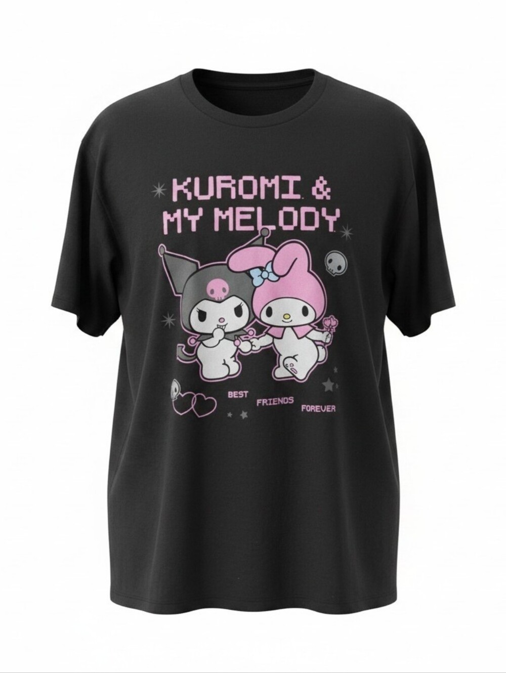 Sanrio Kuromi & My Melody BFF Graphic T-Shirt XL Black Kawaii Tee